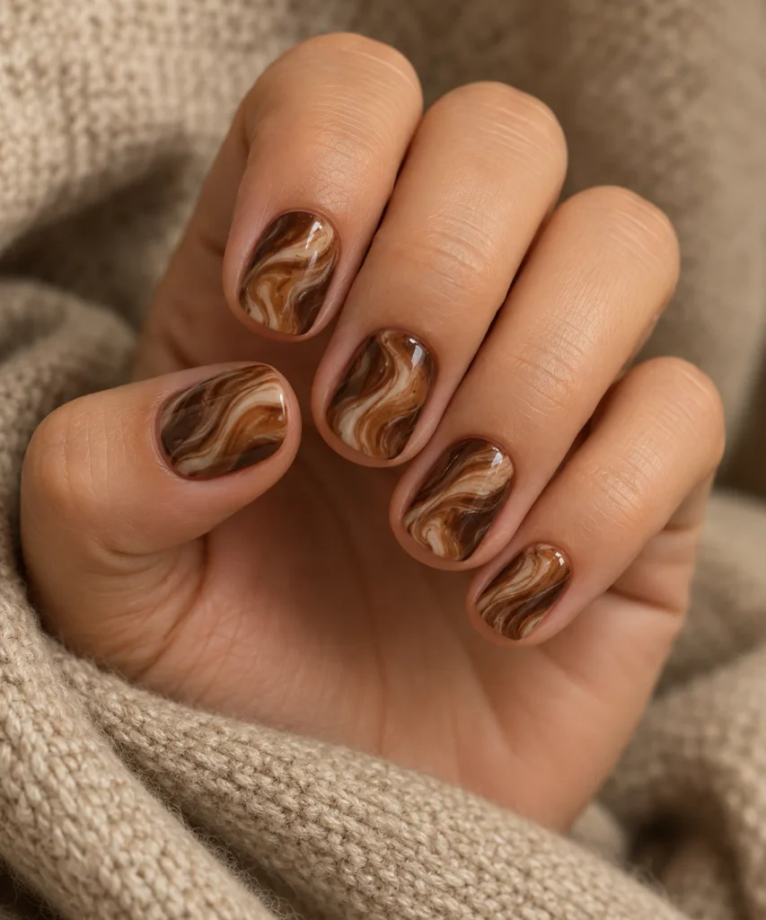  Chestnut Brown Swirl Nails