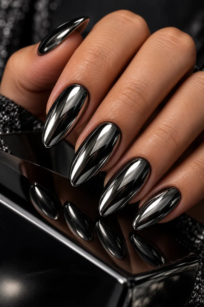 Chrome Black Mirror Nails