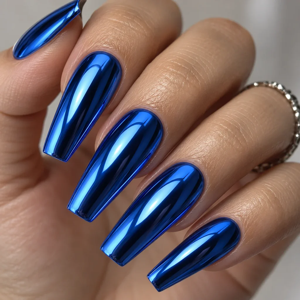 Chrome Blue Nails 
