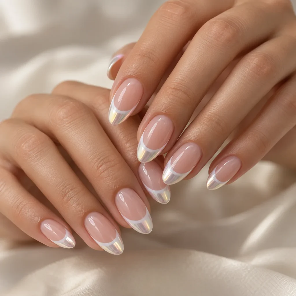 Chrome French Tip White Nails