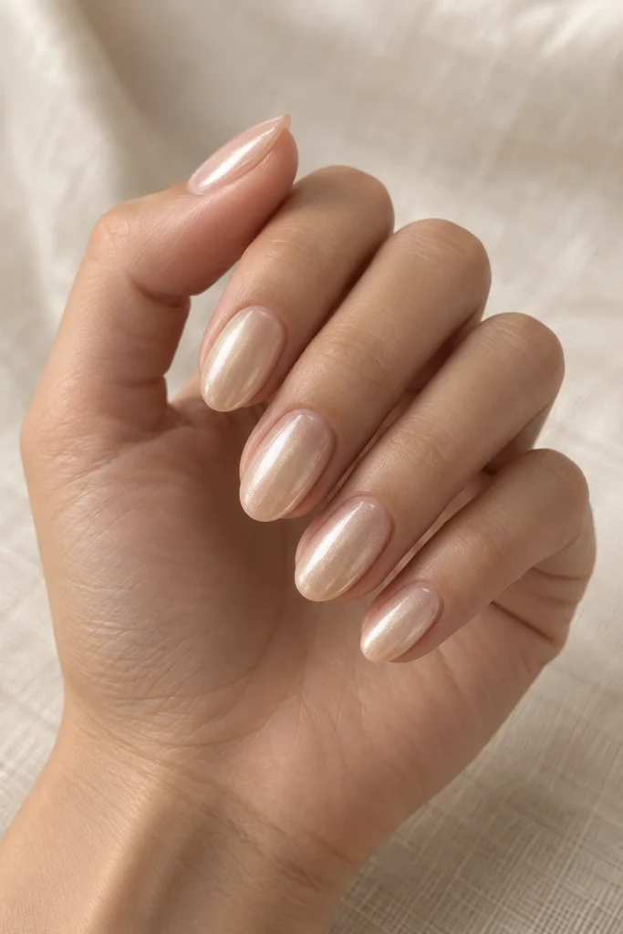 Chrome Overlay on Milky Nude 
Fall Chrome Nails