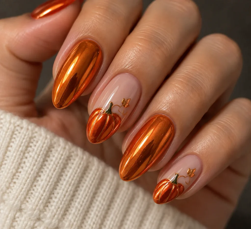 Chrome Pumpkin Nails