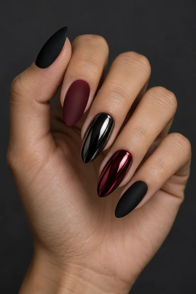 Chrome and Matte Combo Nails 