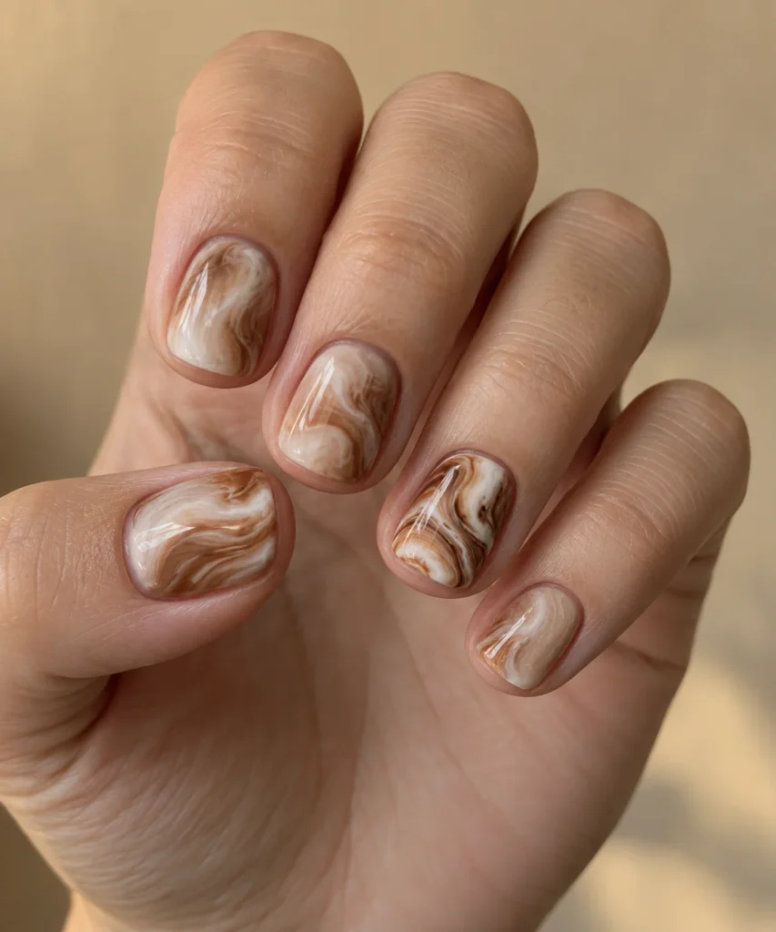 Cinnamon Swirl Marble Nails