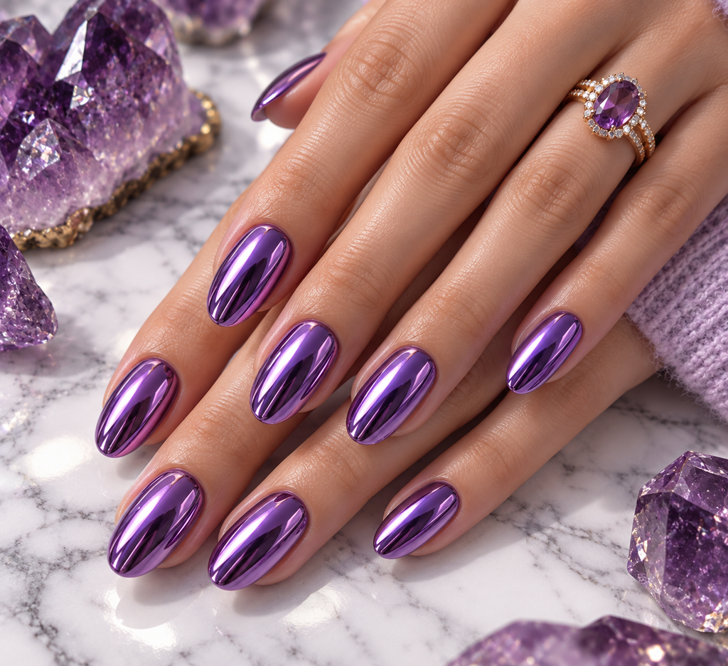 Classic Amethyst Purple Chrome Nails