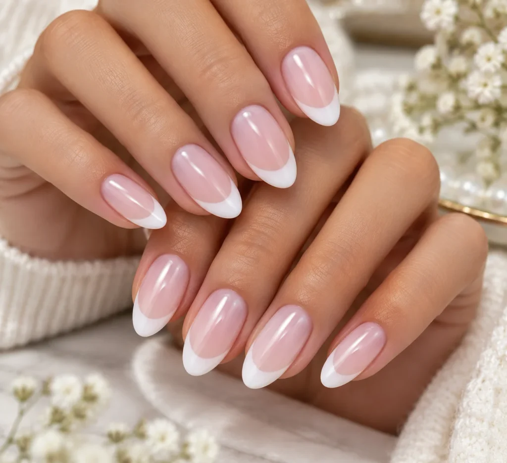 Classic White French Tip Hoco Nails