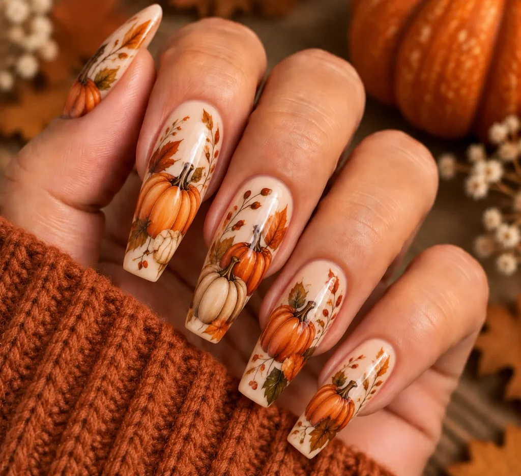 Coffin Shape Pumpkin Nails