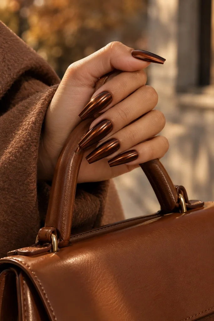 Cognac Chrome Nails