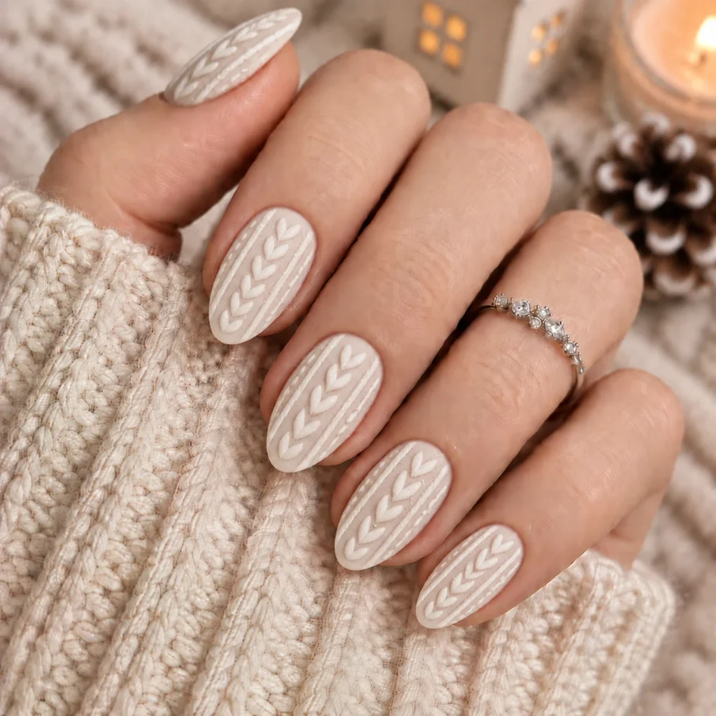 Cozy Knit Sweater Christmas Nails