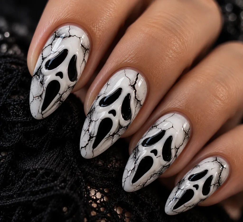 Cracked Mask Ghost Face Nails