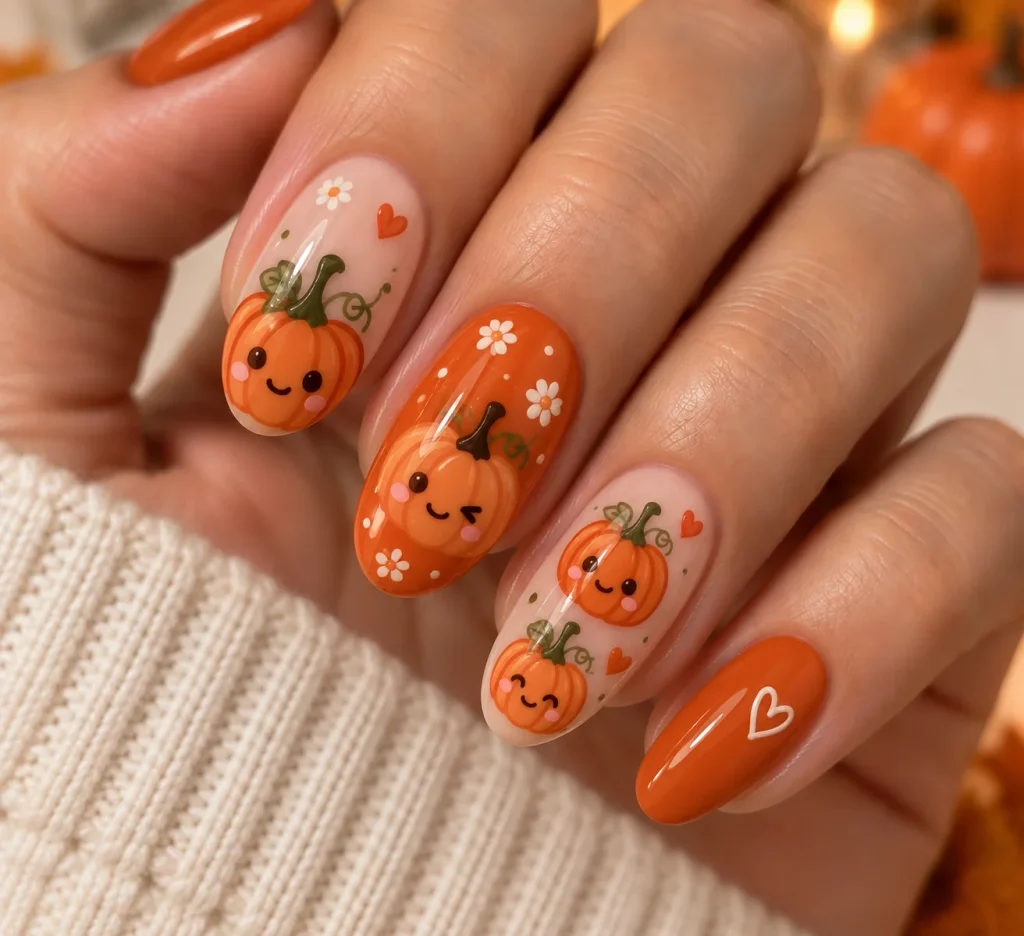 Cute Cartoon Pumpkin Nails