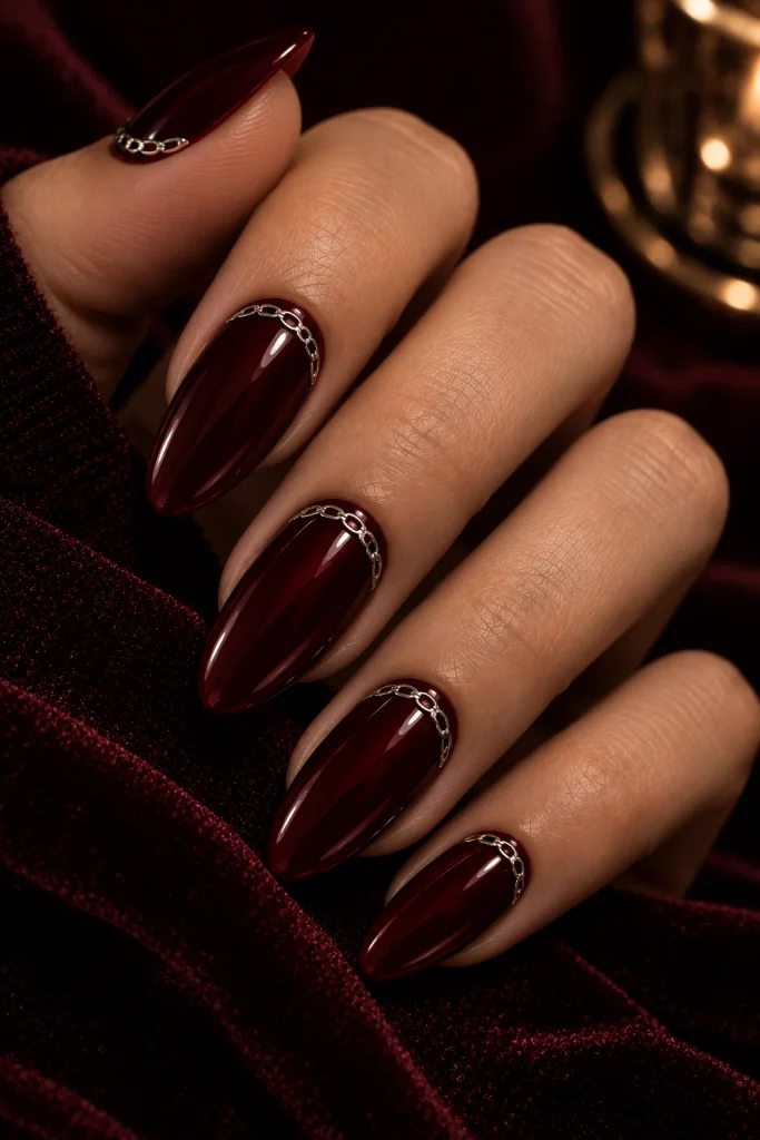  Dark Burgundy with Silver Chain Detail