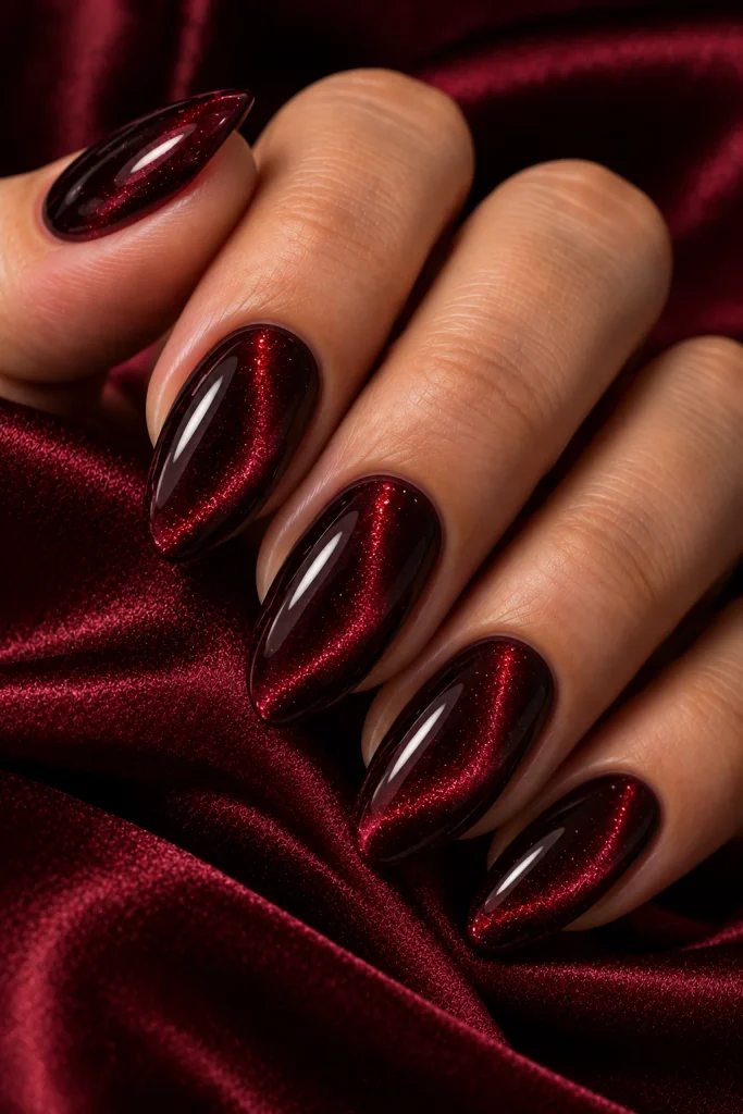 Dark Cherry Velvet Nails