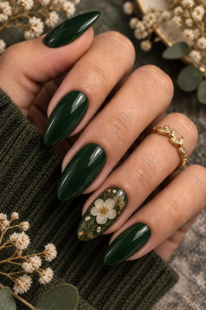 Dark Green with Pressed Flower Accent
