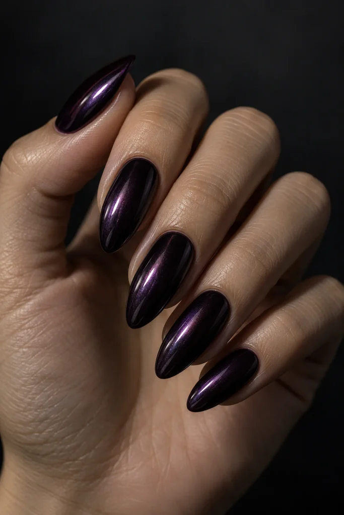 Deep Plum Chrome Nails 