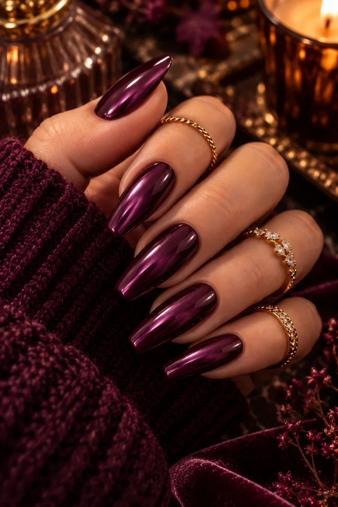 Deep Plum Chrome Nails
