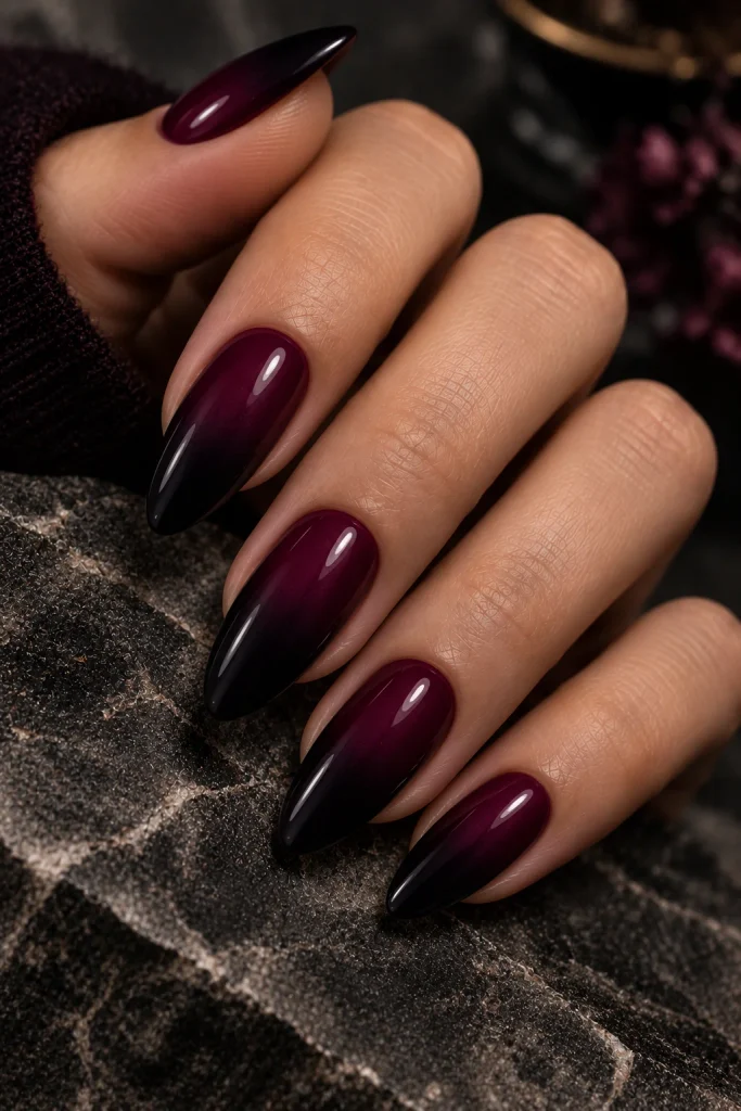 . Deep Plum with Black Ombre Tips