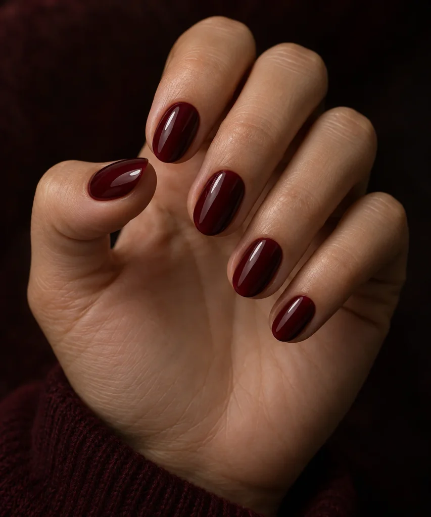 Deep Wine Red Almond Nails