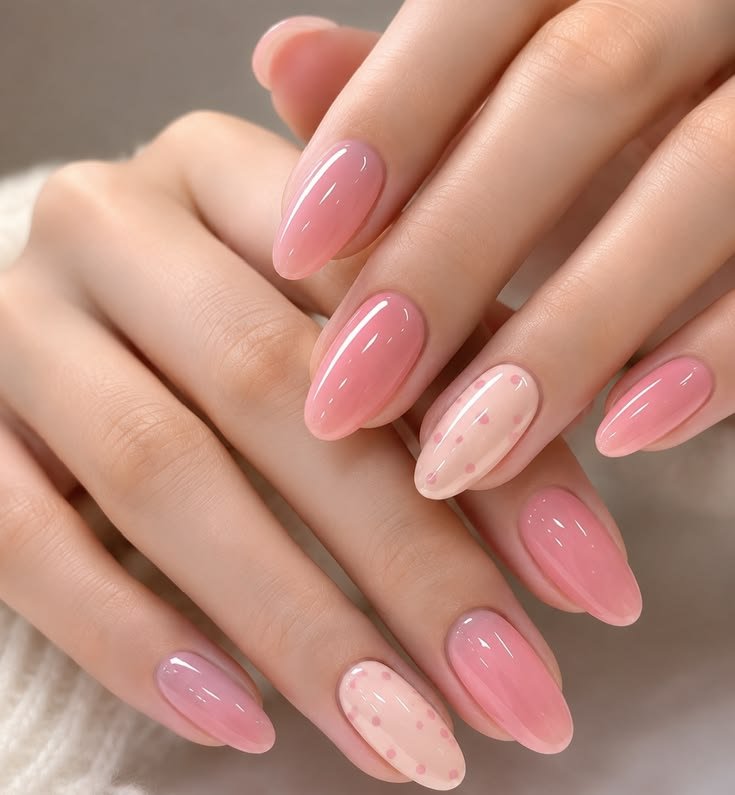Dotted Pink Accent Nail