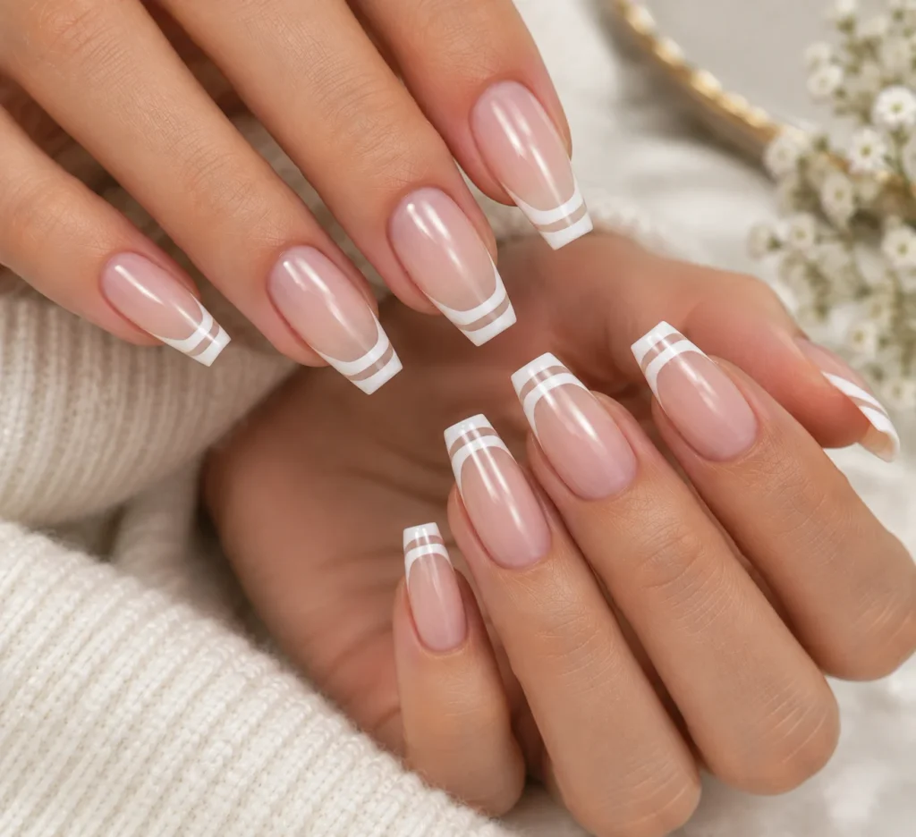  Double French White Hoco Nails
