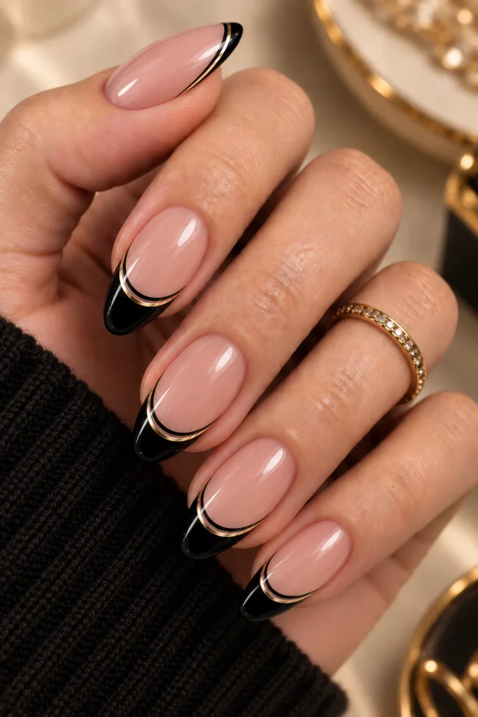  Double-Lined French in Black and Gold