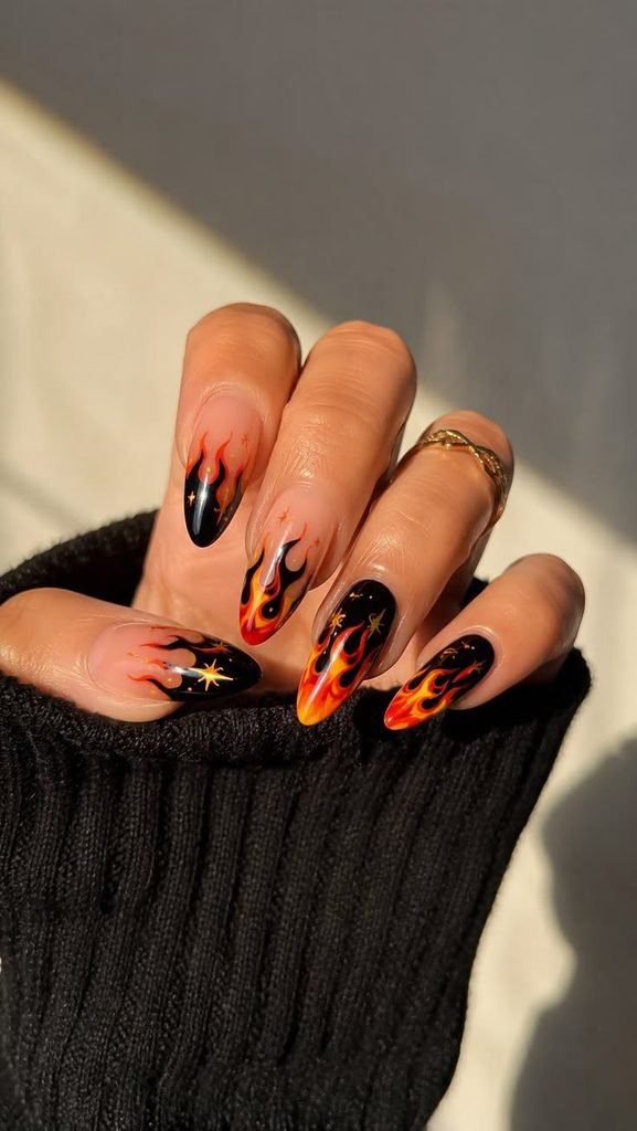 Flame Design Baddie Nails