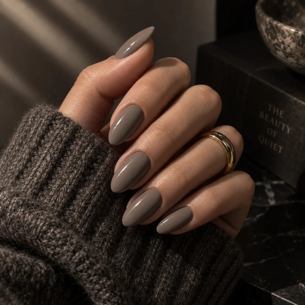 Foggy Mushroom Neutral Fall Nails