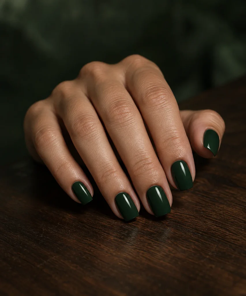 Forest Green Short Coffin Nails