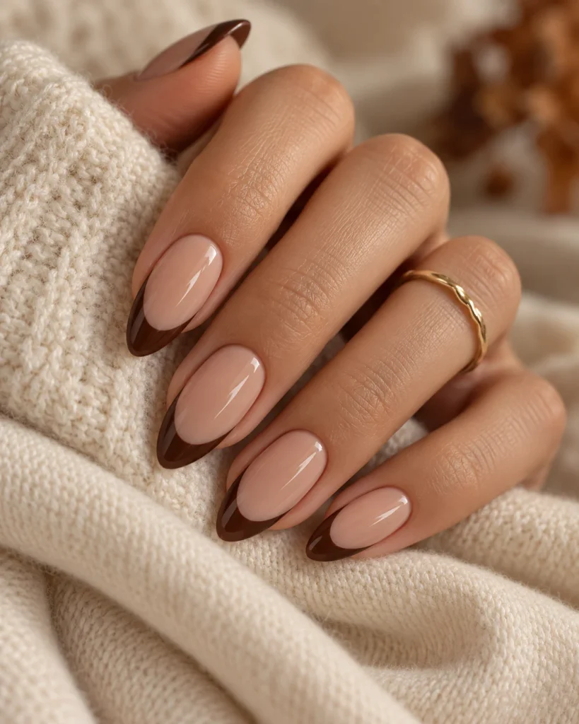 French Tip Nails in Brown