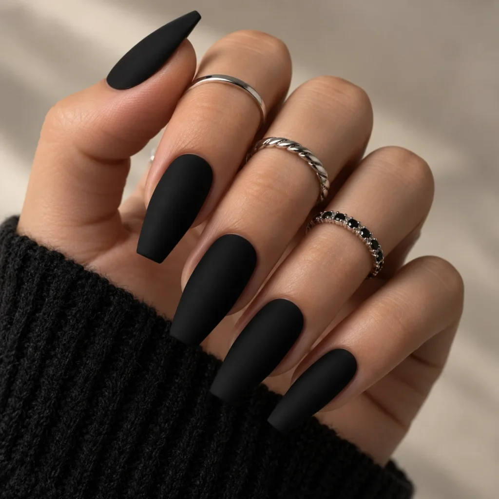 Full Black Matte Nails