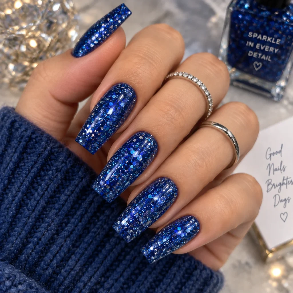  Full Glitter Blue Nails