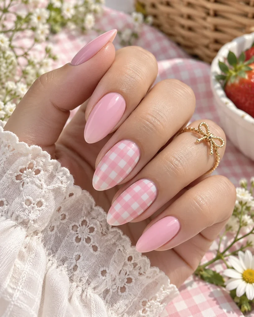 Gingham Print Coquette Nails