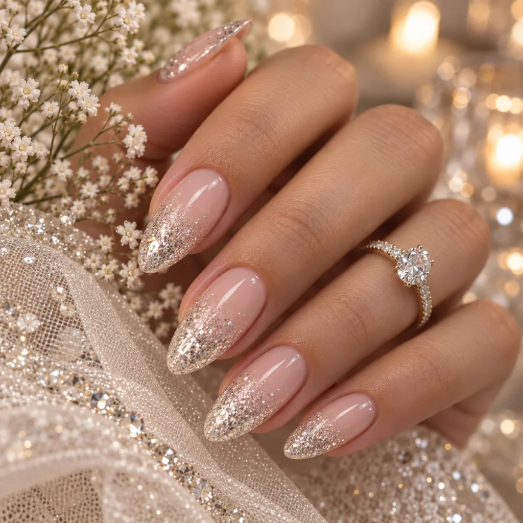 Glitter Ombre Wedding Nails