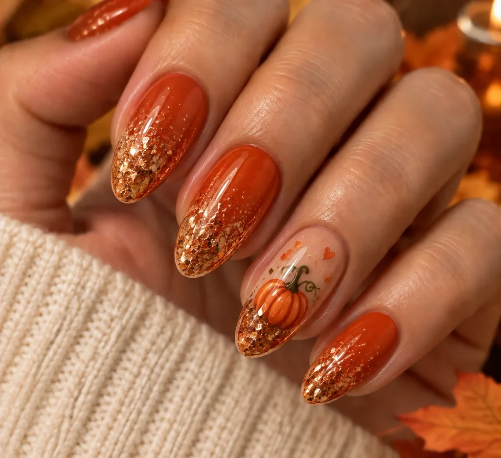 Glitter Pumpkin Nails