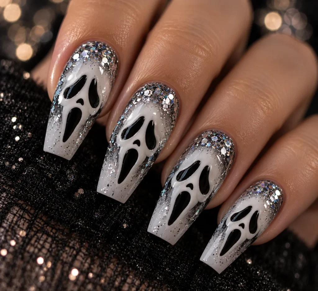 Glitter Shadow Ghost Face Nails