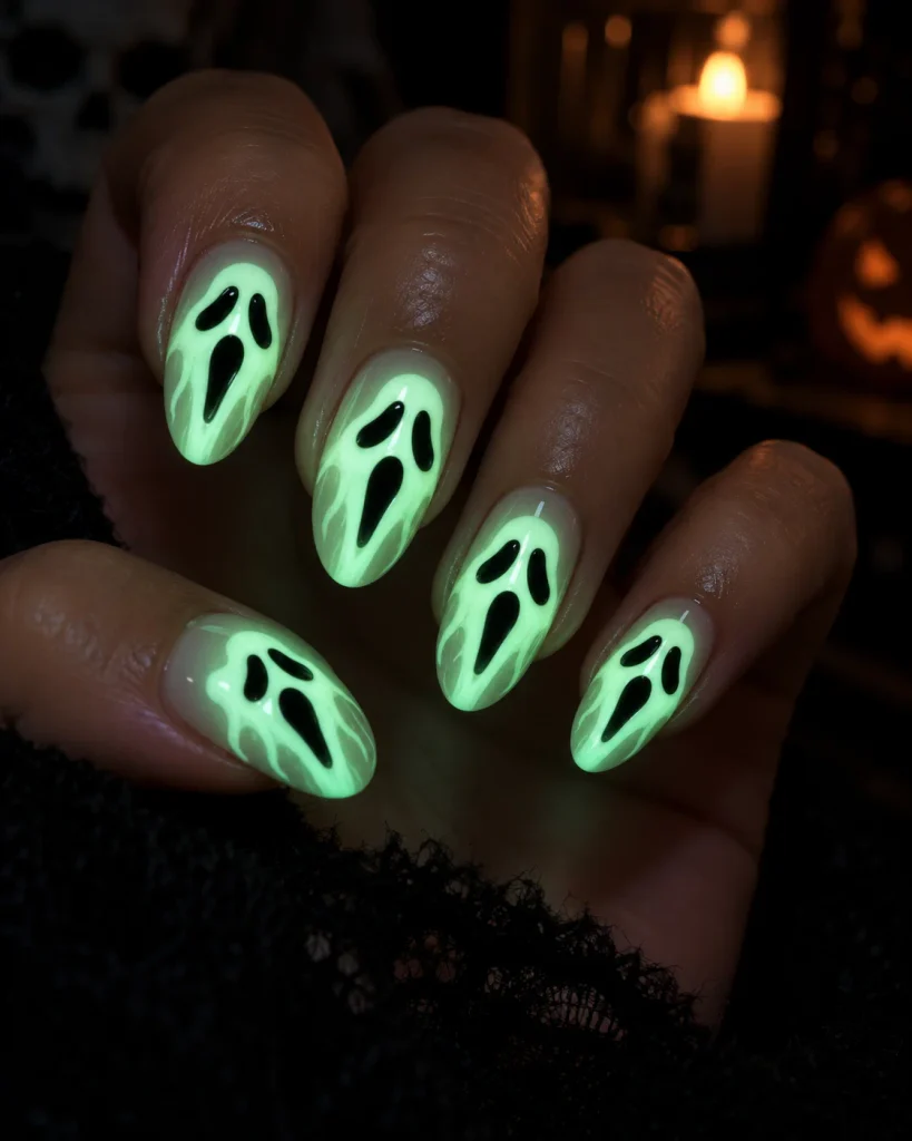 Glow in the Dark Ghost Face Nails