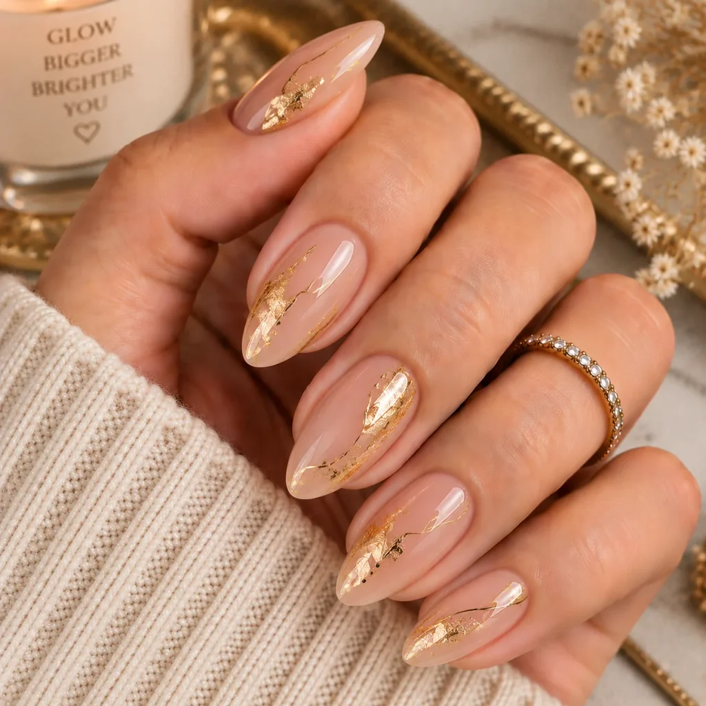 Gold Accent Gel Nail Art