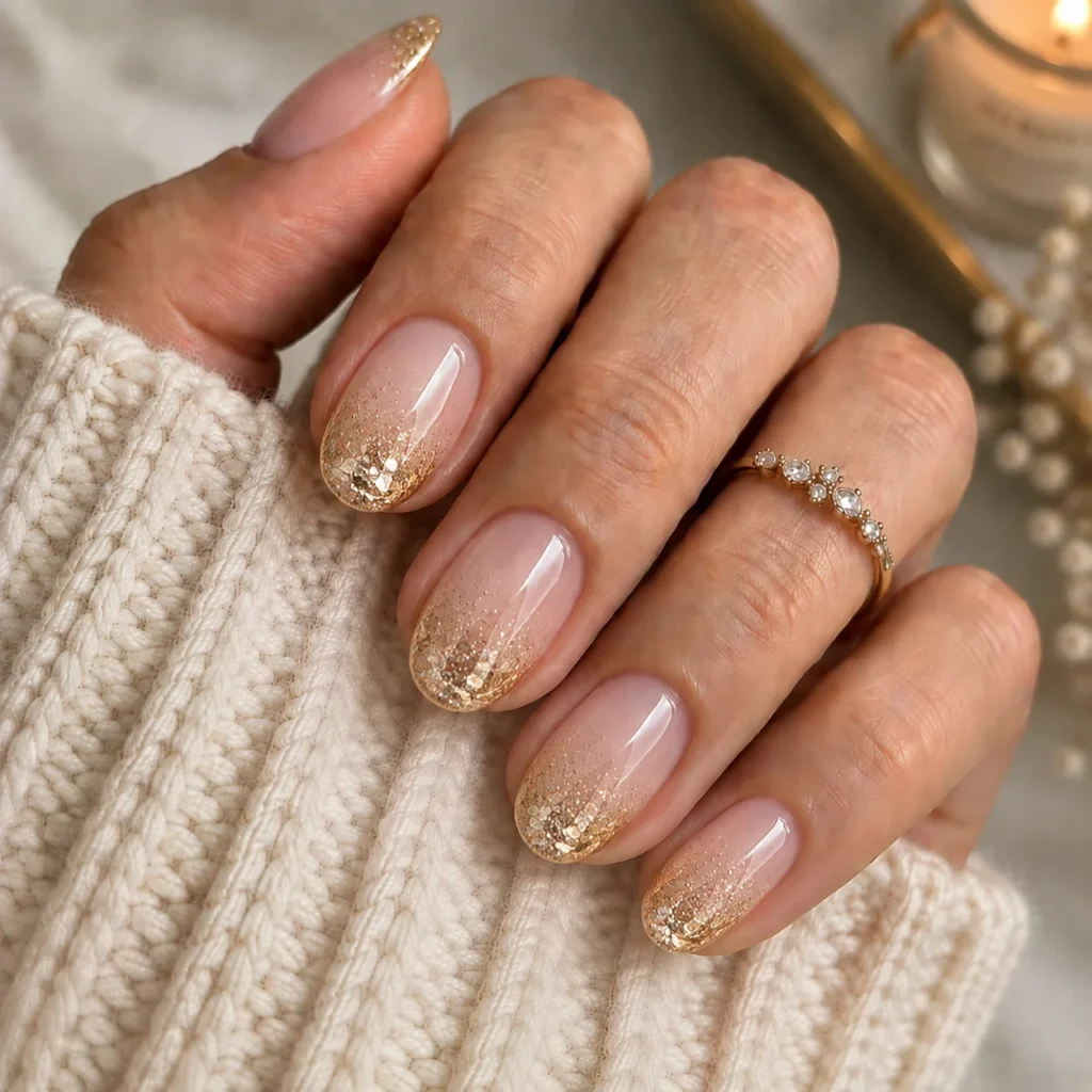 Gold Glitter Gradient Nails