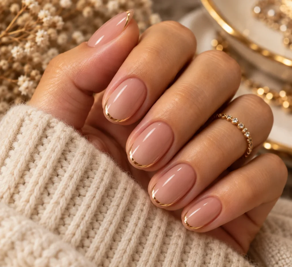 Gold Micro French Thanksgiving Nails
