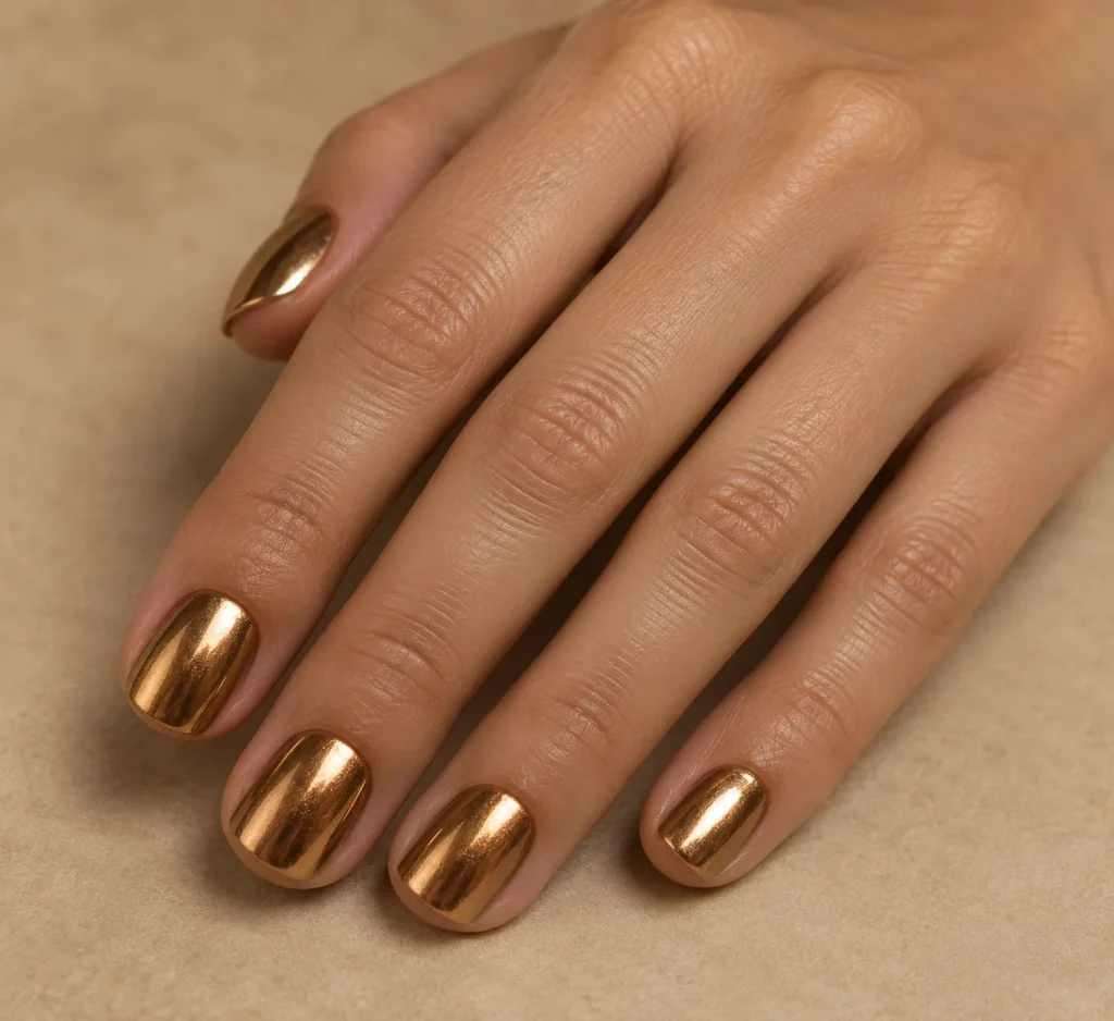 Golden Bronze Chrome Nails