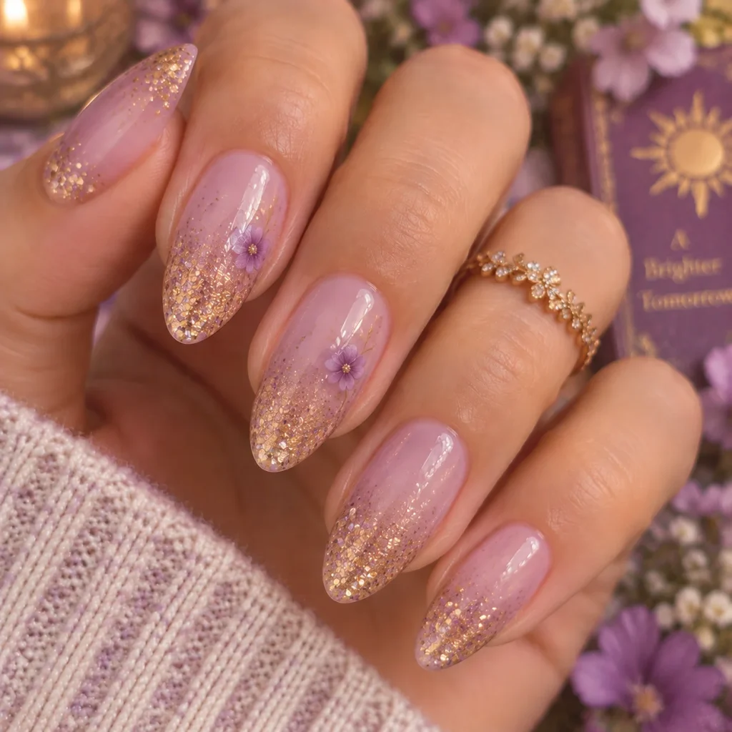 Golden Glitter Fade Nails