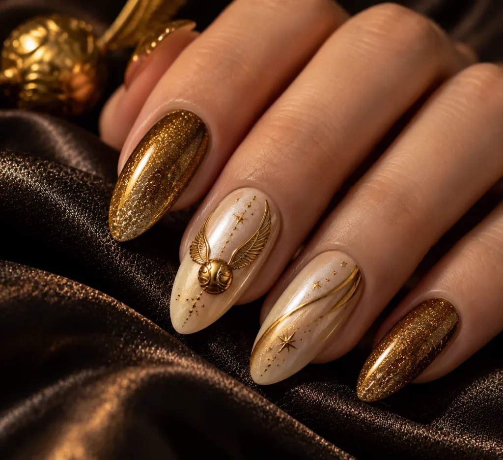 Golden Snitch Accent Nail