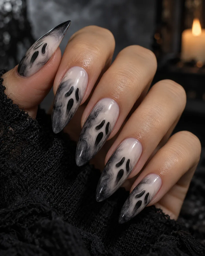 Grey Smoke Fade Ghost Face Nails
