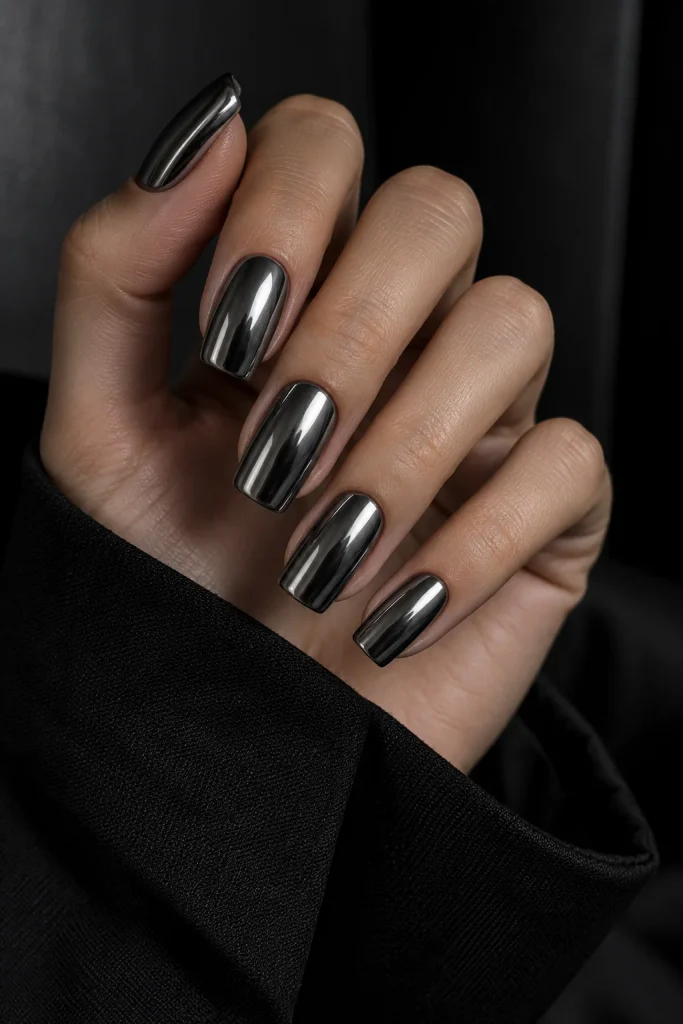 Gunmetal Chrome Nails 