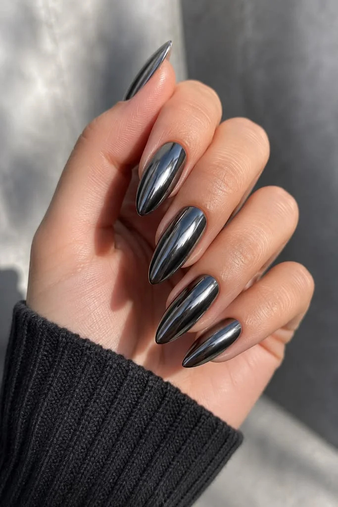Gunmetal Chrome Nails
