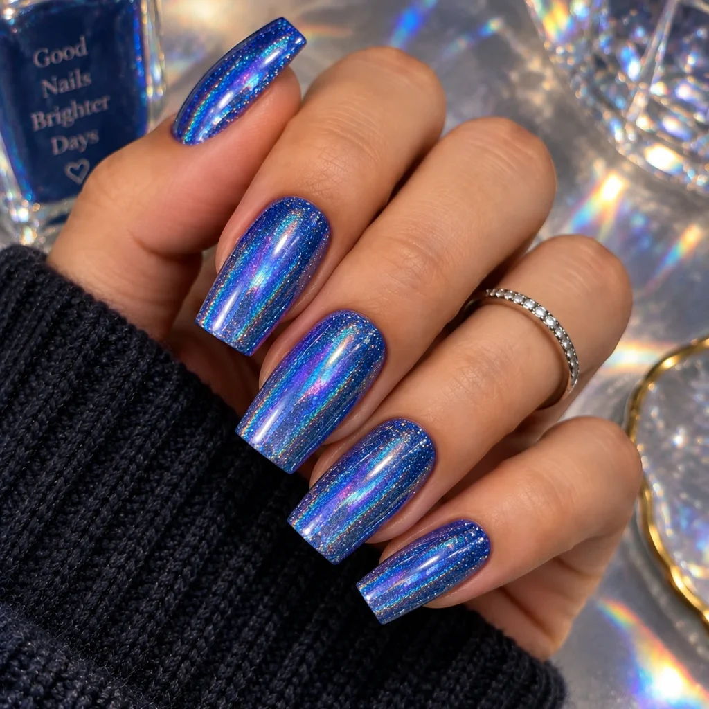 Holographic Blue Nails 