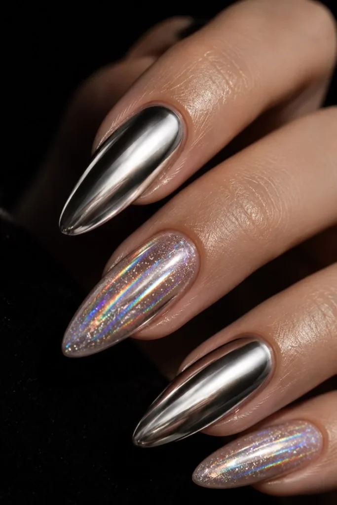 Holographic Chrome Accent Nail