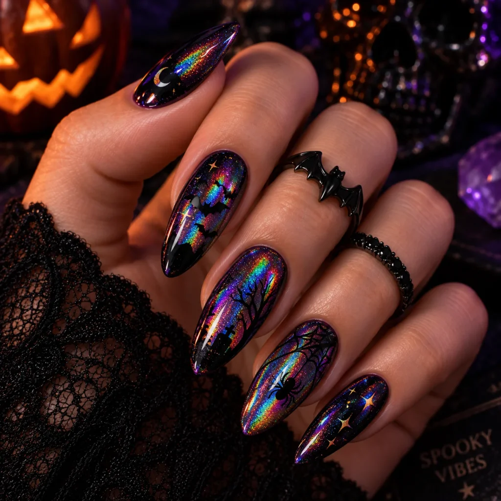 Holographic Halloween Nails