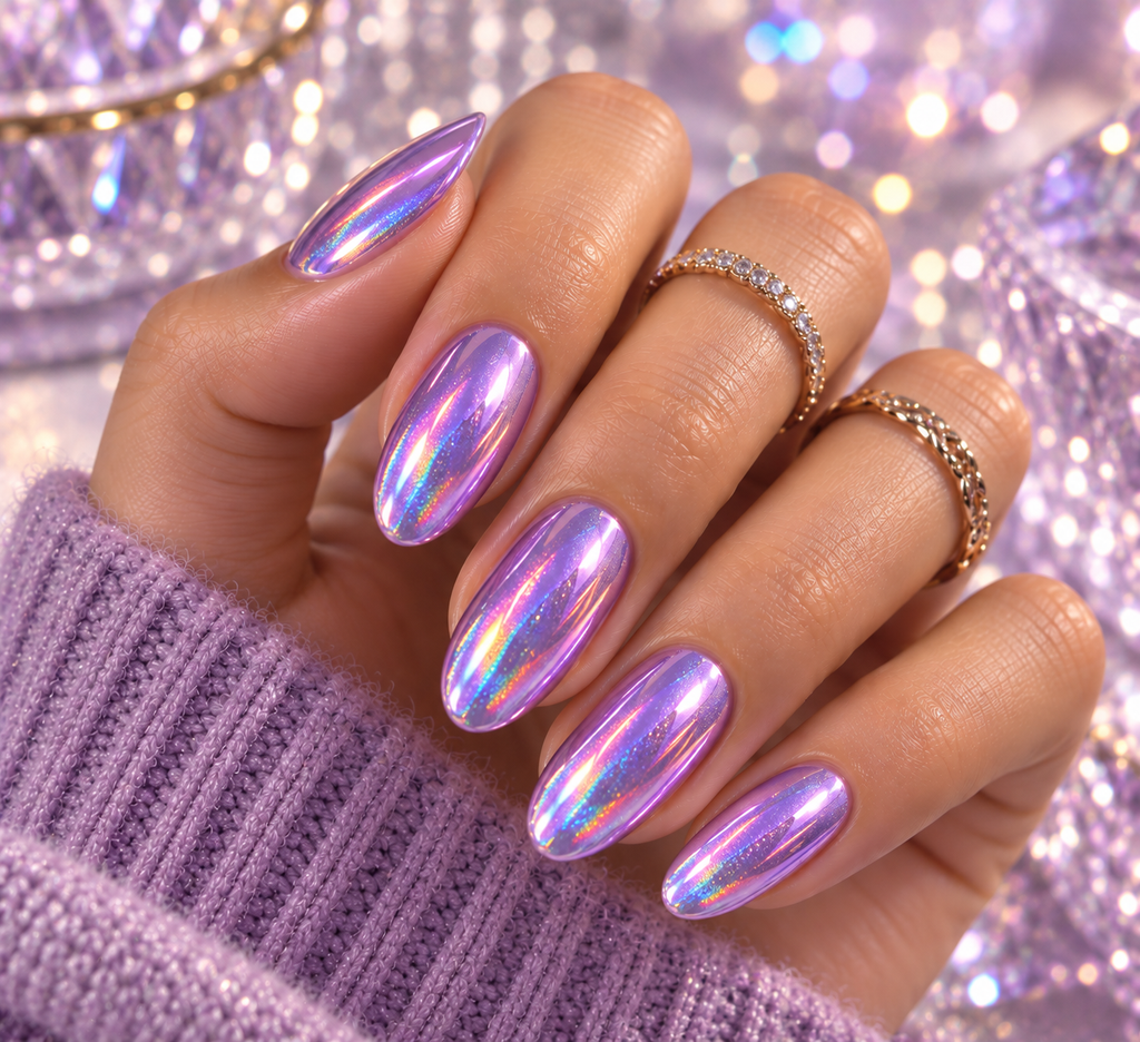  Holographic Purple Chrome Nails