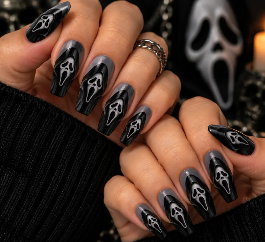 Hooded Silhouette Ghost Face Nails